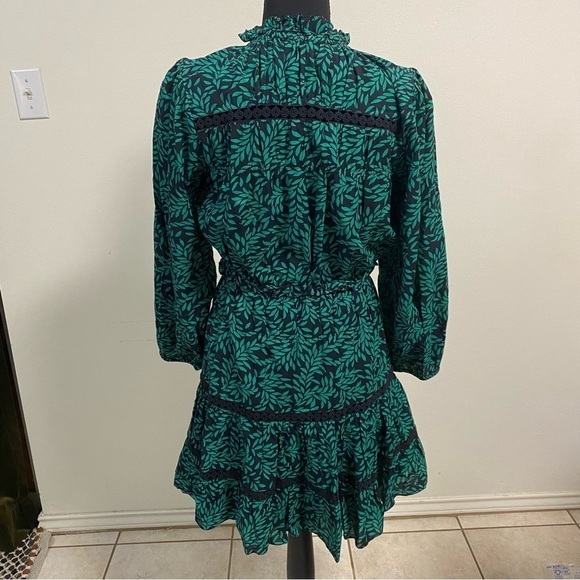 Joie Dress Women’s Size Small Green Black Salama Leaf Printed Puff-Sleeve Dress - Picture 5 of 17
